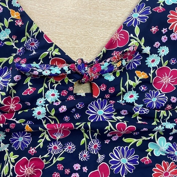 Liz Claiborne Floral Navy Colorful Skirt One Piece Swimsuit Bow Detail Adorable - Picture 7 of 14